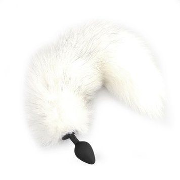 Силіконова анальна пробка з хвостом із натурального хутра Art of Sex White Fox (M) SO6187 фото